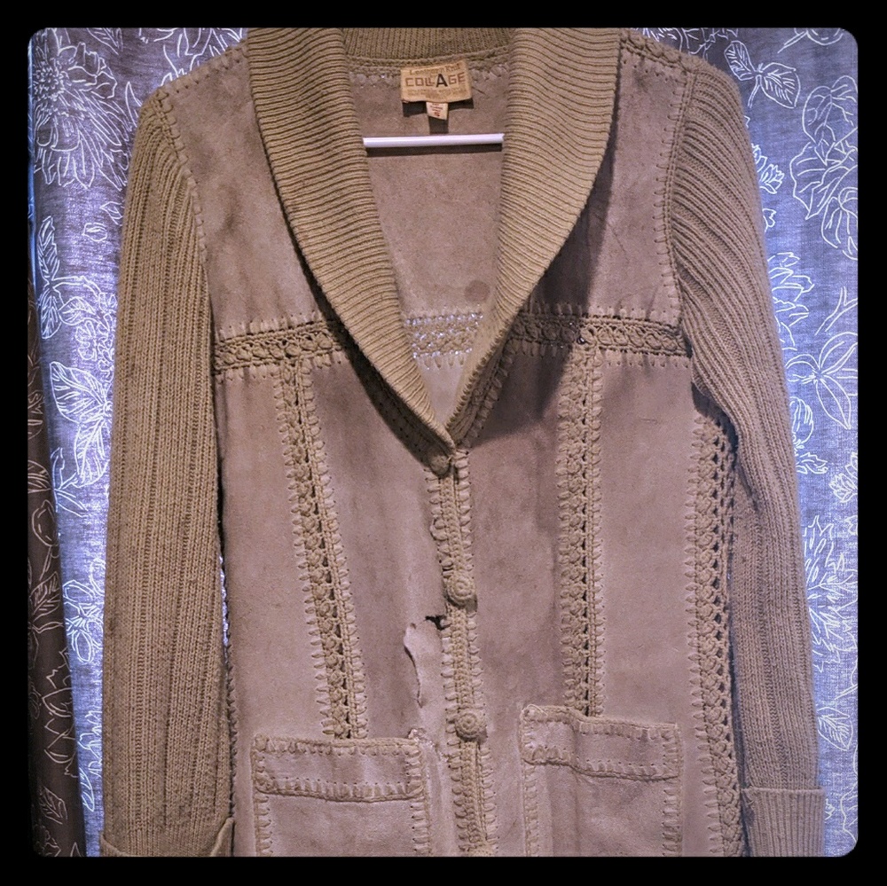 Vintage 1960s 60s Suede Cardigan Jacket Sweater